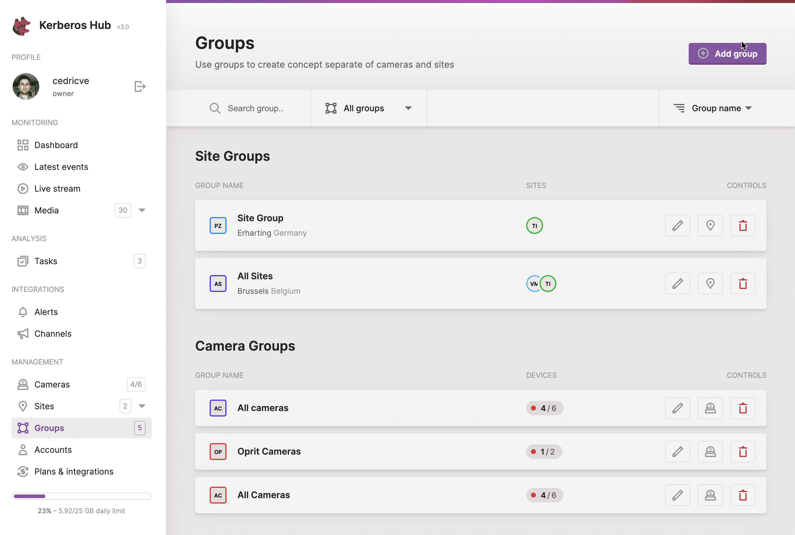 Using sites and groups you can structure your Kerberos Agents.
